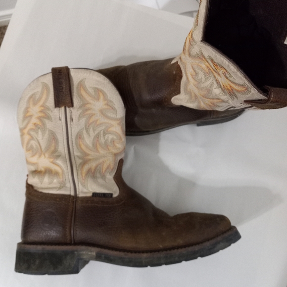 Justin Original Mens 12D Steel Toed Leather Work Boots #4684 - Picture 5 of 14